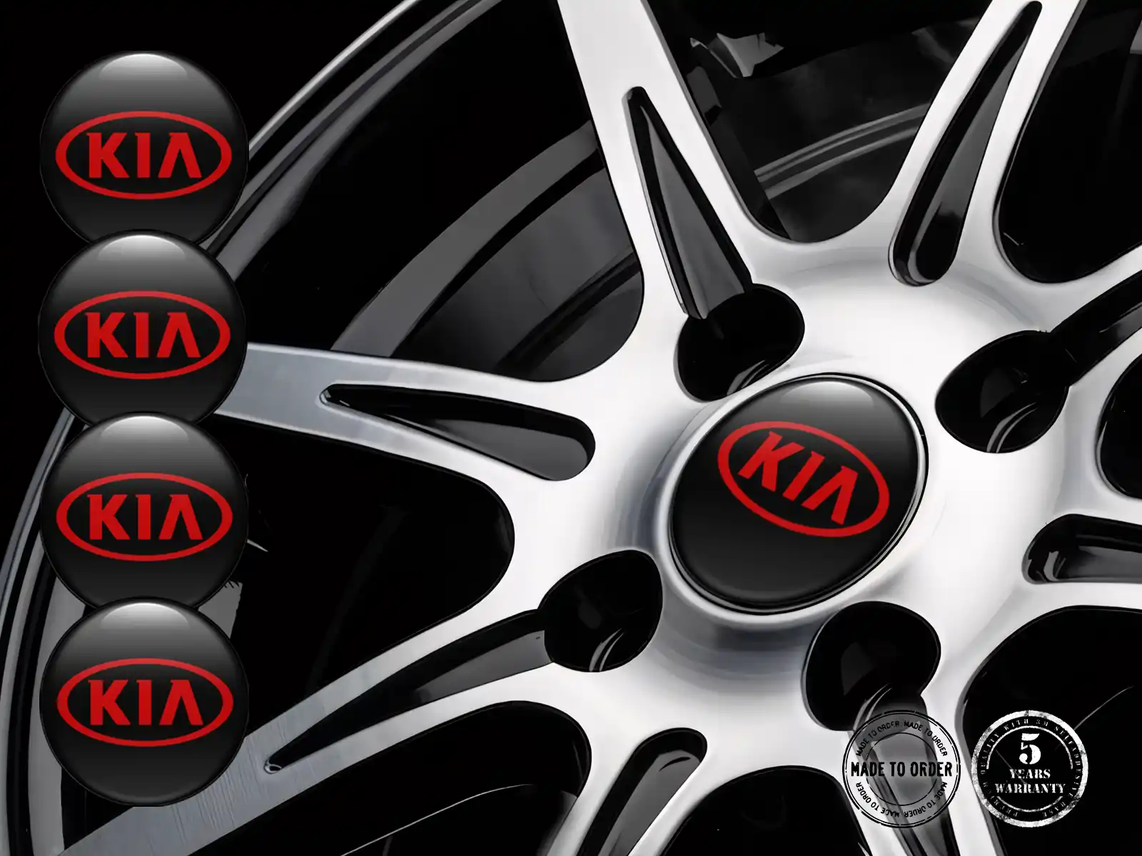 KIA Logo Autocollant Roue Design Bombé en Résine